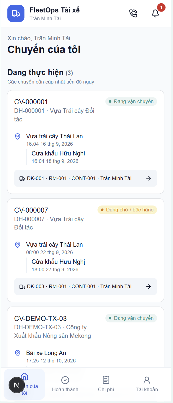 App Tài xế Digiport FleetOps